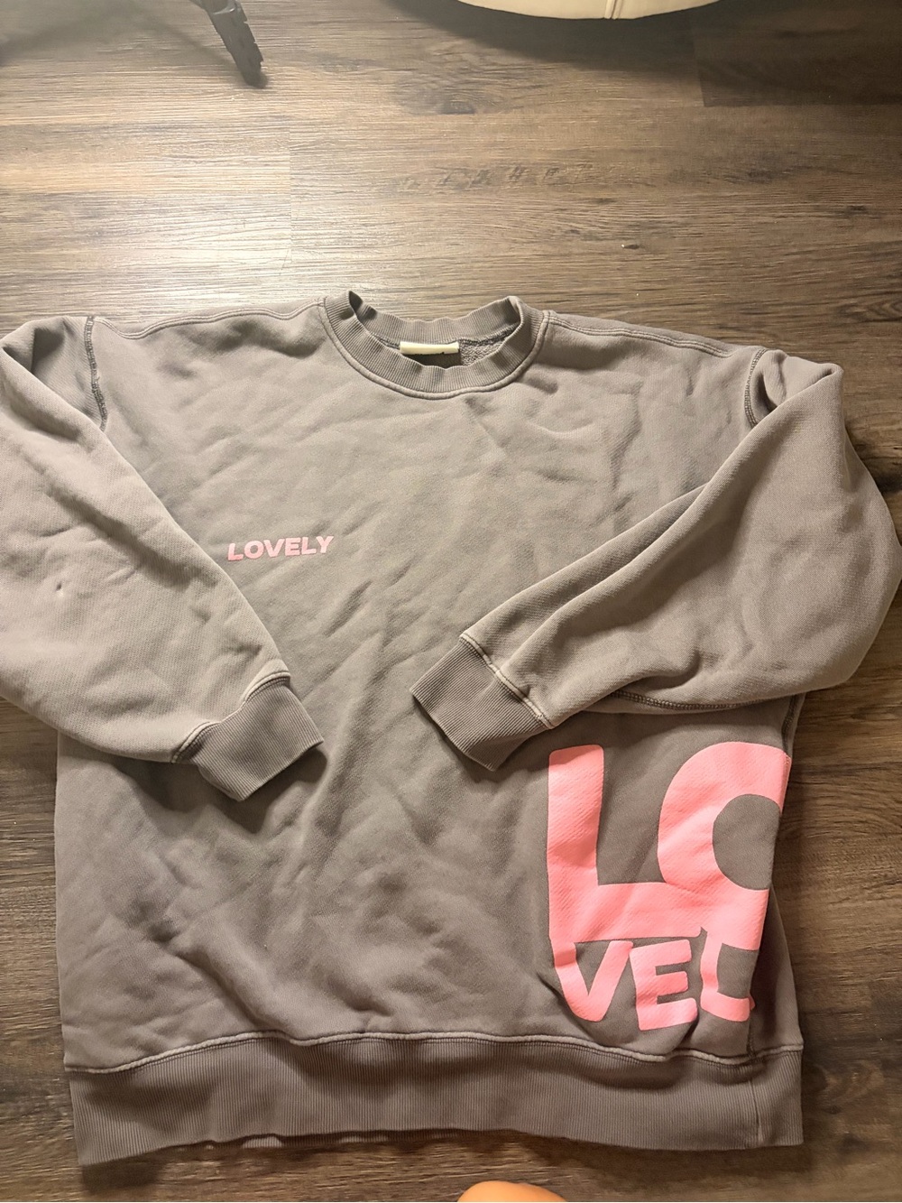 Grey Crewneck Sweatshirt with Pink "Lovely" Print